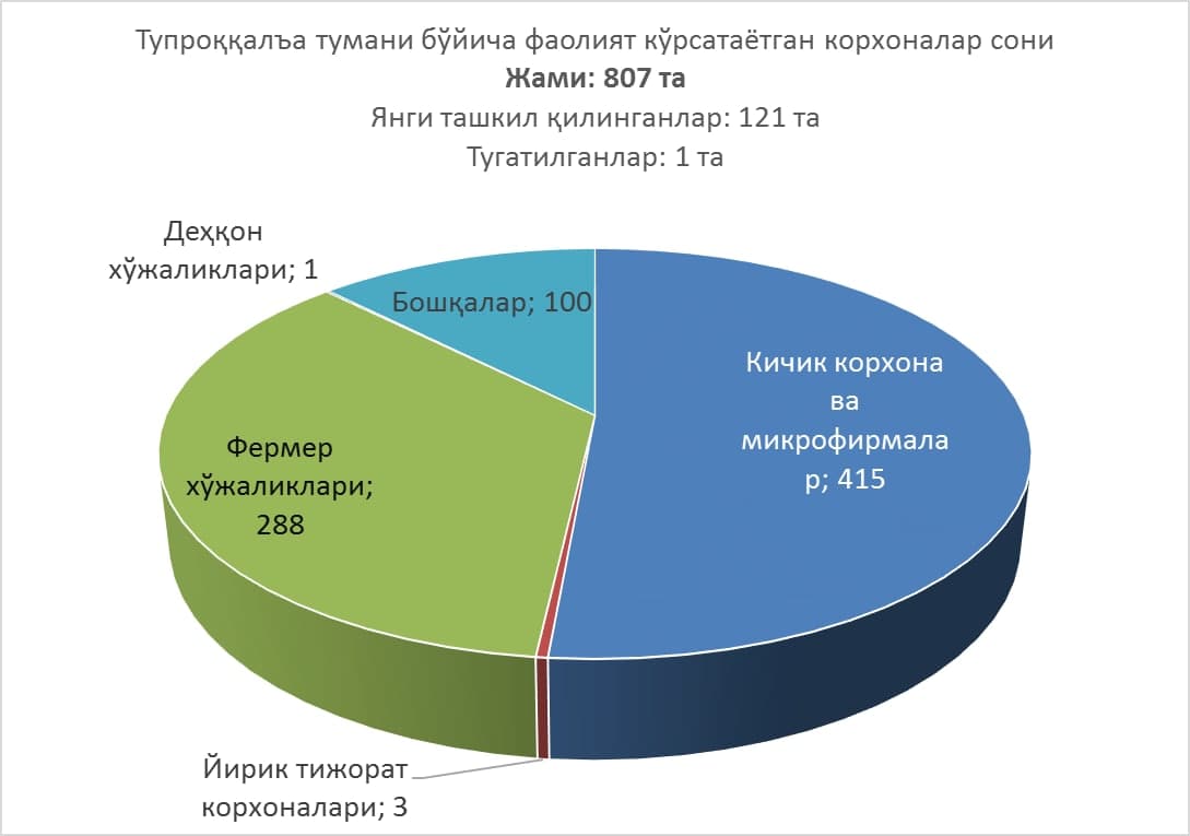 Тупроққалъа тумани бўйича фаолият кўрсатаётган корхоналар сони